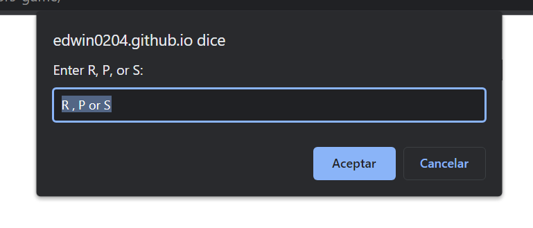  A window prompt with the option in insert R, P, or S in order to play againts the computer